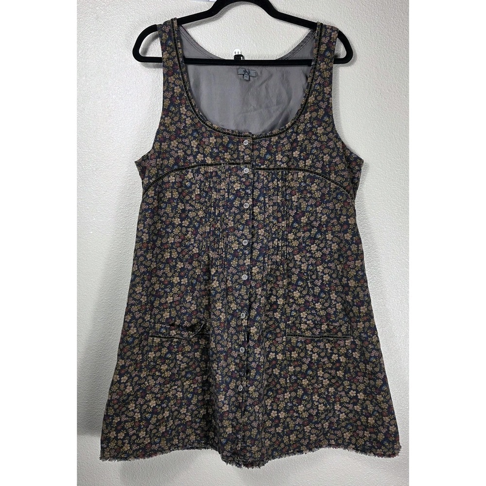 Nile Cottagecore Floral Cotton Dress XL Blue Prairie Button Front Pockets‎